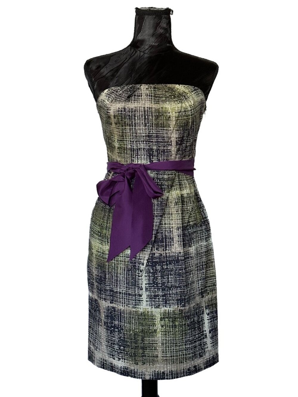 Anthropologie Edme & Esyllte Strapless Abstract Dress Purple Sash  SIZE 0